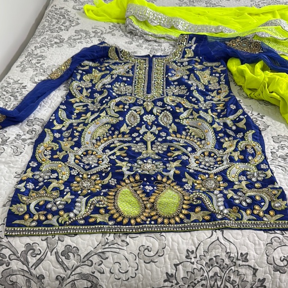 Embellished Blue and Yellow women’s suit - Picture 2 of 5